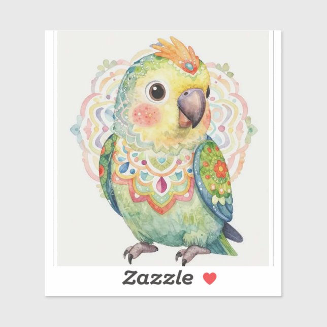 Decorative Folk‑Art Parrot Illustration  Sticker (Sheet)