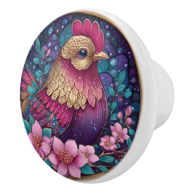 Decorative Folk Art Rooster Ceramic Knob (Right)