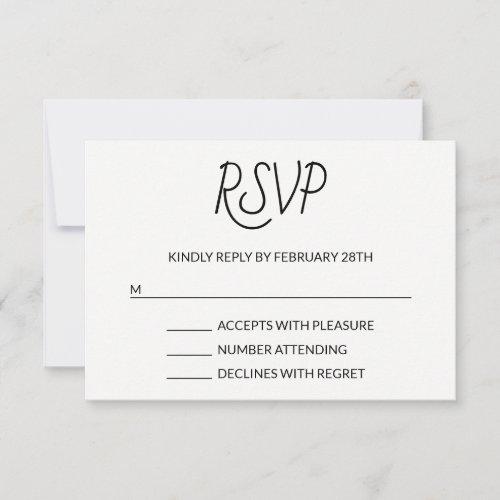 Decorative Font Modern Black and White RSVP Card