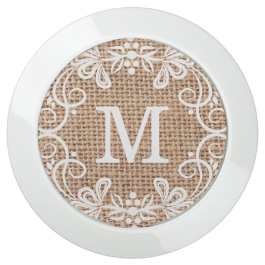Decorative Frame Burlap Monogram USB Charging Station (Front)