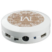 Decorative Frame Burlap Monogram USB Charging Station (Angled Back)