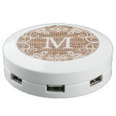 Decorative Frame Burlap Monogram USB Charging Station (Angled)