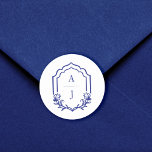 Decorative Frame Custom Floral Wedding Monogram  Classic Round Sticker<br><div class="desc">Greece-inspired decorative fame with arch shape and floral wedding stickers. Inspired by the style and arches of the Greek island in Greece and the deep blue color of Greece. Customize with your wedding monogram. Let us help you create the wedding of your dreams with our Santorini Greece wedding collection. Design...</div>