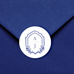 Decorative Frame Custom Floral Wedding Monogram  Classic Round Sticker