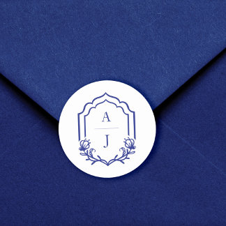 Decorative Frame Custom Floral Wedding Monogram Classic Round Sticker