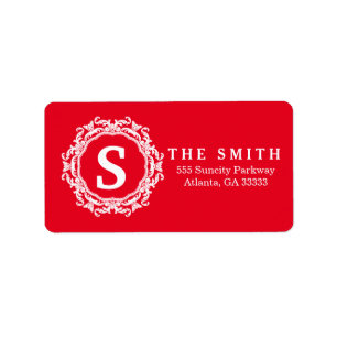 Decorative Frame Monogram Red Christmas Label