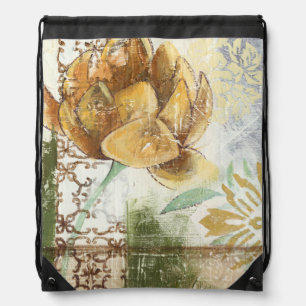 Decorative Fresco Design with Globe Flower Drawstring Bag