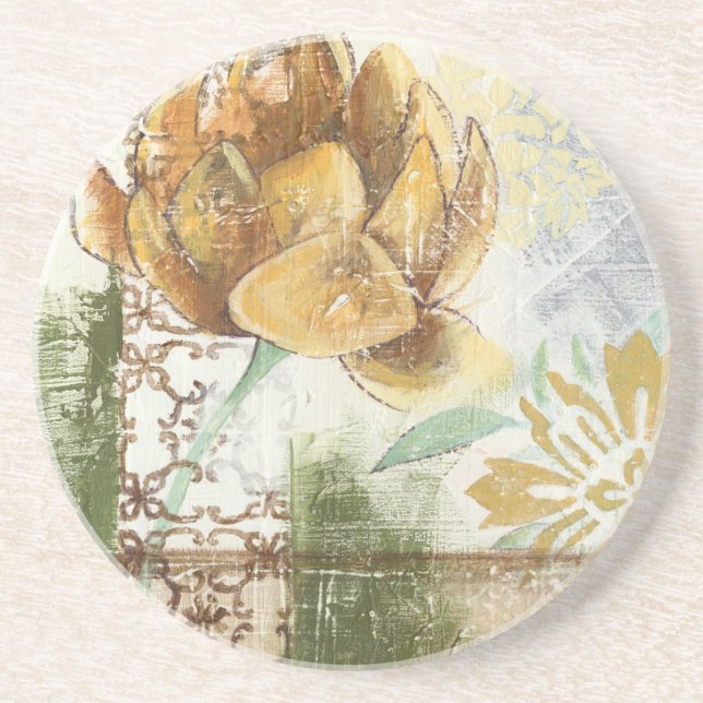 Decorative Fresco Design with Globe Flower Drink Coaster (Front)