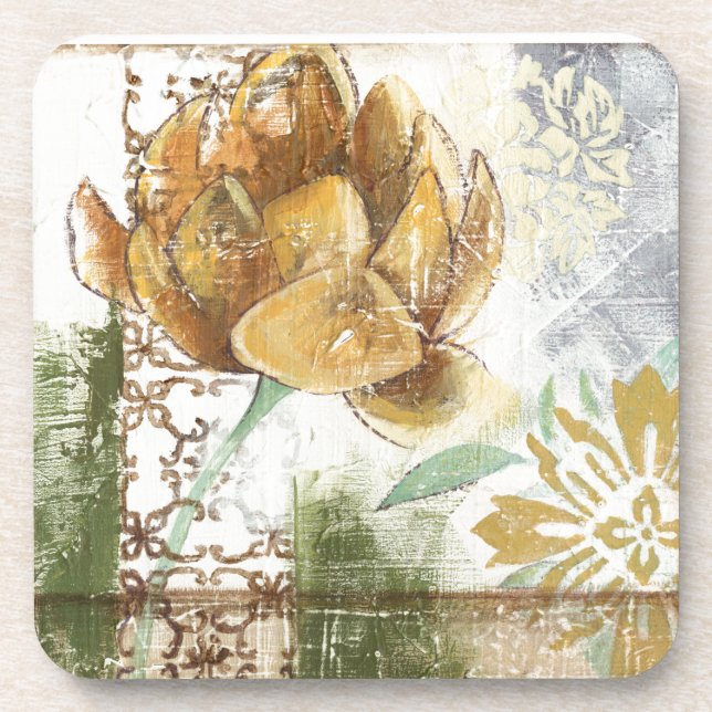 Decorative Fresco Design with Globe Flower Drink Coaster (Front)