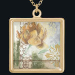 Decorative Fresco Design with Globe Flower Gold Plated Necklace<br><div class="desc">This decorative fresco design by Megan Meagher features a globe flower. An abstract background surrounds the flower,  creating a surreal vibe that contrasts with the realistic flower.</div>