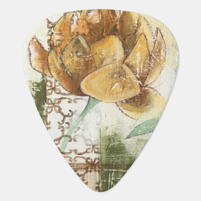 Decorative Fresco Design with Globe Flower Guitar Pick (Front)