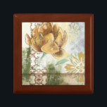 Decorative Fresco Design with Globe Flower Jewelry Box<br><div class="desc">This decorative fresco design by Megan Meagher features a globe flower. An abstract background surrounds the flower,  creating a surreal vibe that contrasts with the realistic flower.</div>