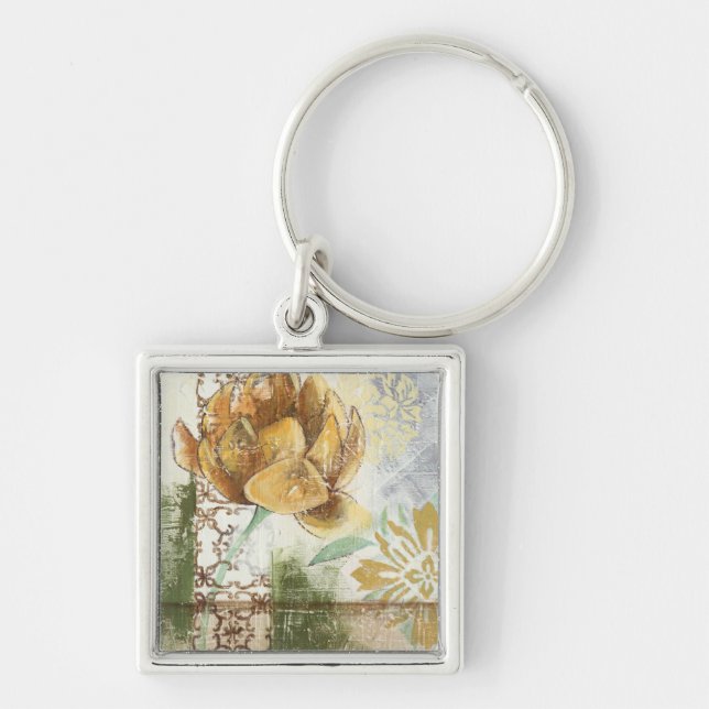 Decorative Fresco Design with Globe Flower Keychain (Front)