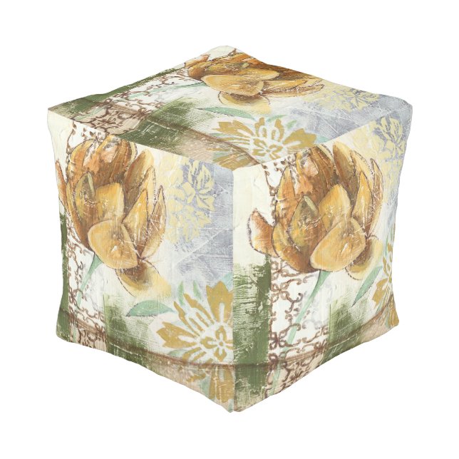Decorative Fresco Design with Globe Flower Pouf (Angled Front)
