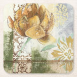 Decorative Fresco Design with Globe Flower Square Paper Coaster