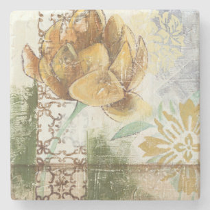 Decorative Fresco Design with Globe Flower Stone Coaster