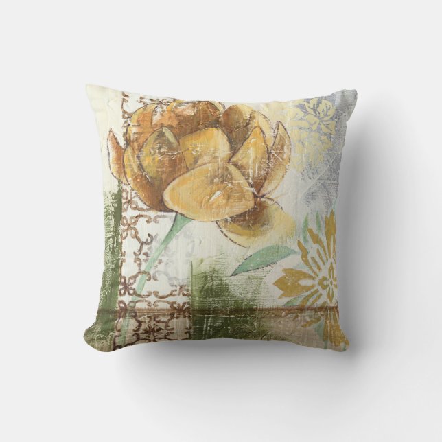 Decorative Fresco Design with Globe Flower Throw Pillow (Front)