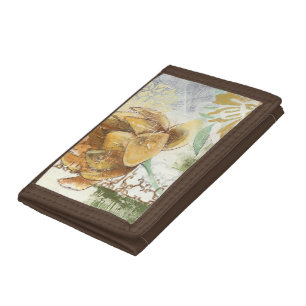 Decorative Fresco Design with Globe Flower Tri-fold Wallet