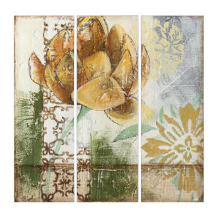 Decorative Fresco Design with Globe Flower Triptych