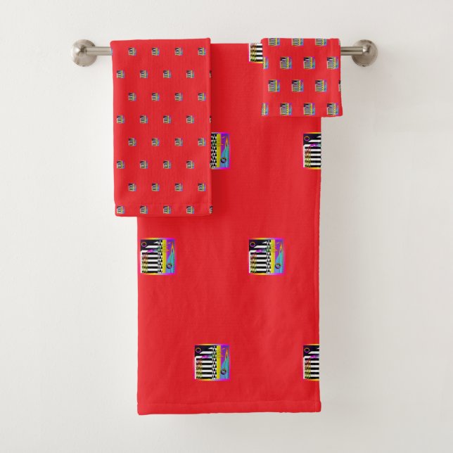 Decorative Geo Patterns Red  Bath Towel Set (Insitu)