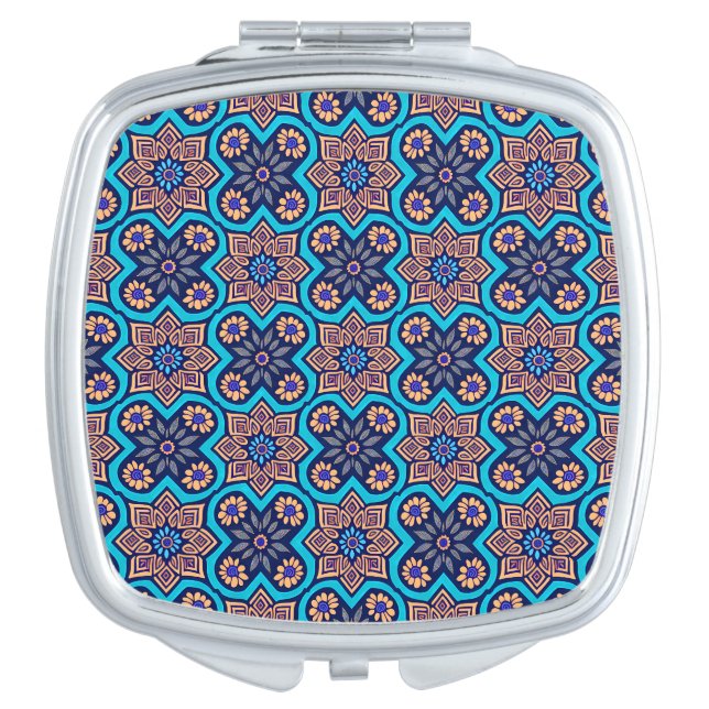 Decorative Geometric Floral Pattern Compact Mirror (Front)