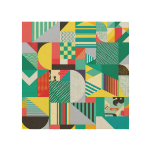 Decorative Geometric: Vintage Pattern Elements Wood Wall Art