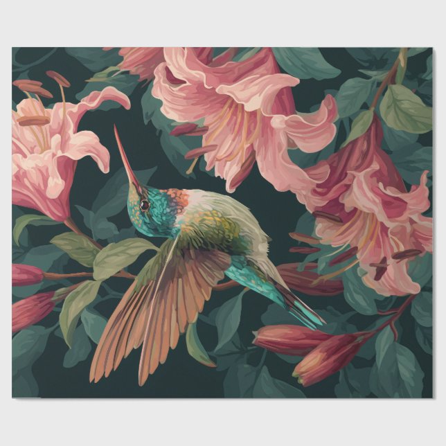Decorative Gift Wrap Paper Hummingbird Floral (Flat)