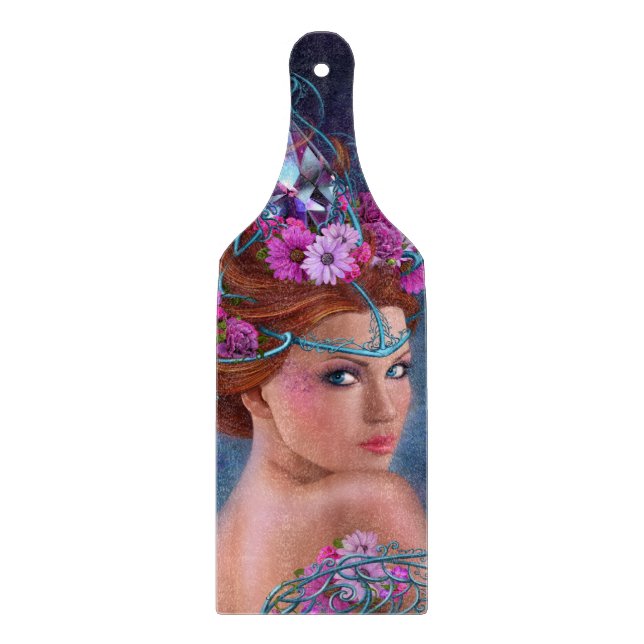Decorative Glass Cutting Board Paddle Flower queen (Front)