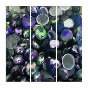 Decorative Glass Pebble Stones Painting Triptych