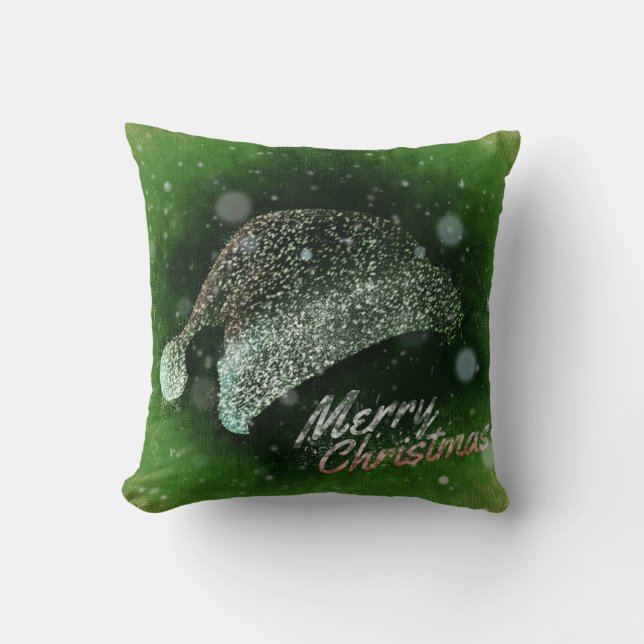 Decorative Glitter Santa Hat Merry Christmas Throw Pillow (Front)