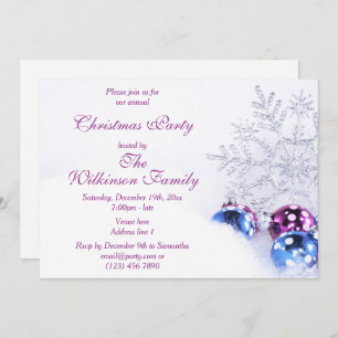 Decorative Glitter Snowflake & Festive Baubles Invitation