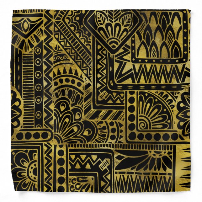Decorative  Gold and Black Tribal Pattern Bandana (Front)