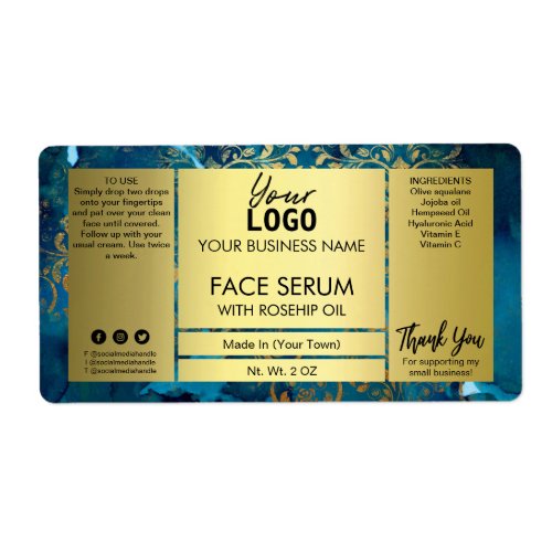 Decorative Gold And Blue Face Serum Label