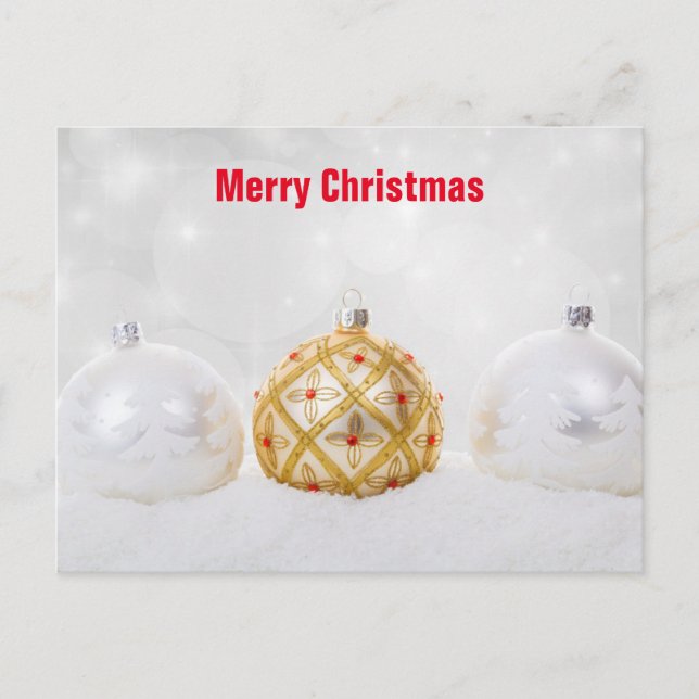 Decorative Gold and Silver Ball Merry Christmas Holiday Postcard (Front)