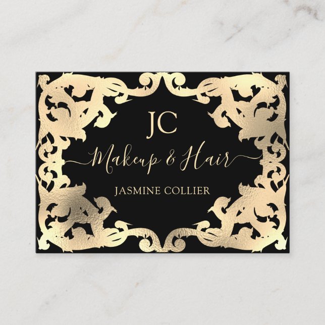 Decorative Gold Baroque Damask Frame Border Business Card (Front)