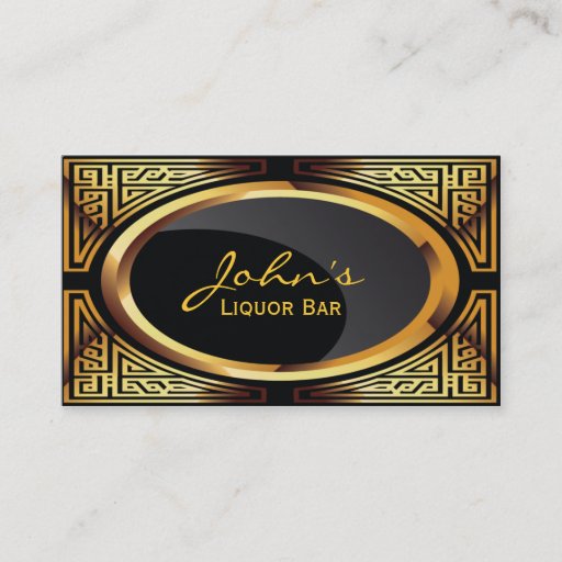Customizable Decorative Gold & Black Liquor Bar Business Card