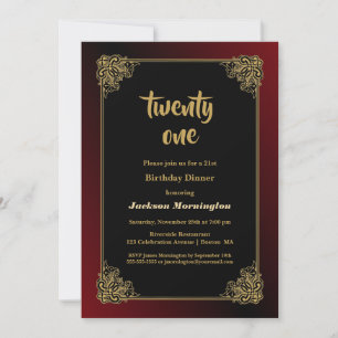 Decorative Gold Border 21st Birthday Dinner Party Invitation