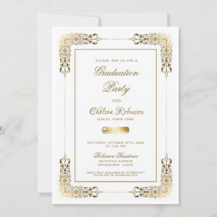Decorative Gold Border Graduation Party Invitation