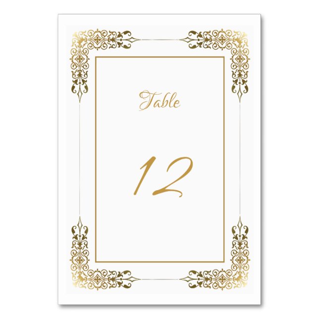 Decorative Gold Border Wedding Table Number (Front)