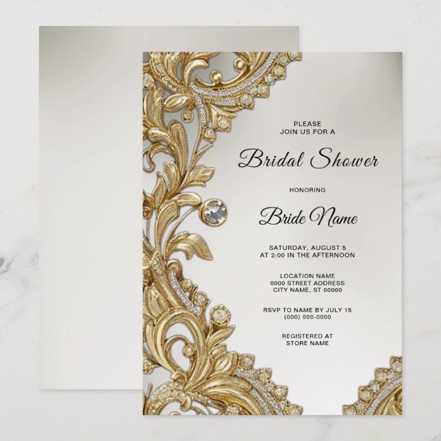 Decorative Gold Bridal Shower Invitation (Front/Back)