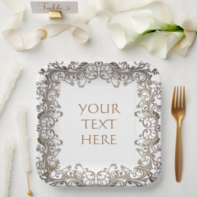 Decorative Gold Design Your Own  Paper Plates (Wedding)