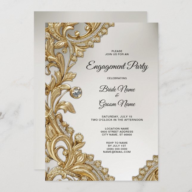 Decorative Gold Engagement Invitation (Front/Back)