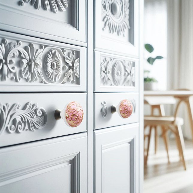 Decorative Gold Filigree on Pretty Pink Orb Ceramic Knob (Creator Uploaded)