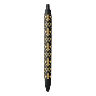 Decorative Gold Fleur-de-Lis Pattern Black Ink Pen