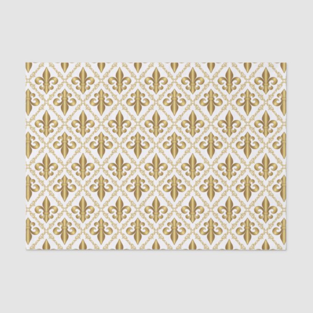 Decorative Gold Fleur-de-Lis Pattern Tissue Paper (Front)