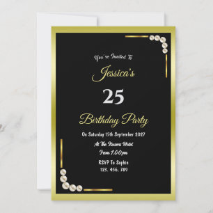 Decorative Gold & Pearls Birthday Invitation