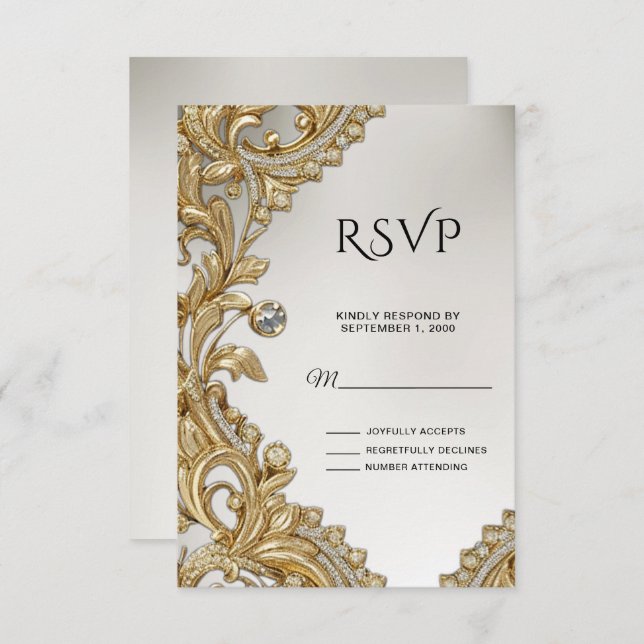 Decorative Gold RSVP Card (Front/Back)