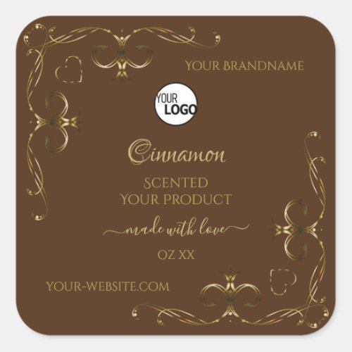 Decorative Gold Scrollwork Corners on Brown Logo Square Sticker
