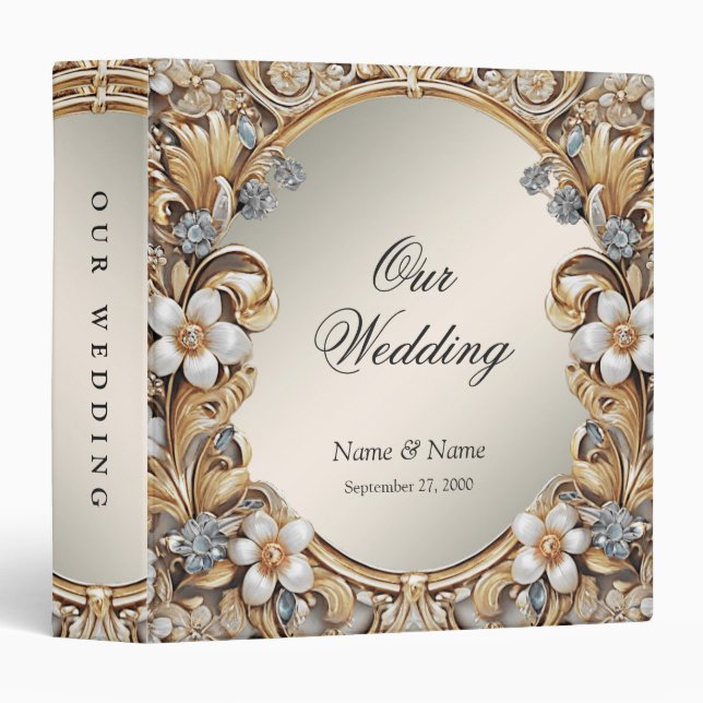 Decorative Gold White Floral Album Binder (Front/Spine)