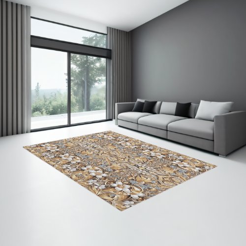 Decorative Gold White Floral Area Rug